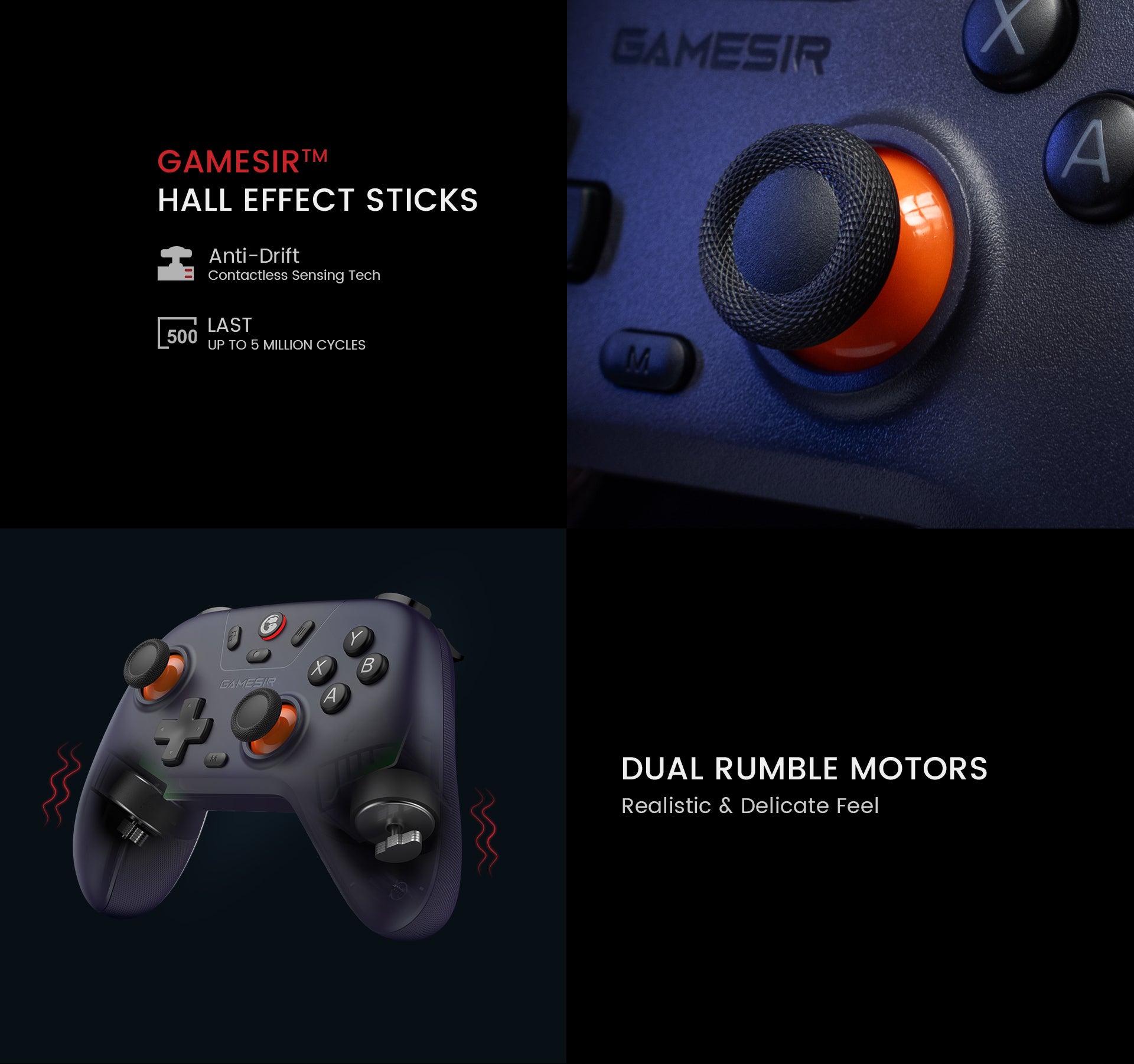 GameSir™ Hall Effect sticks with anti-drift stick performance & turbo function for faster response