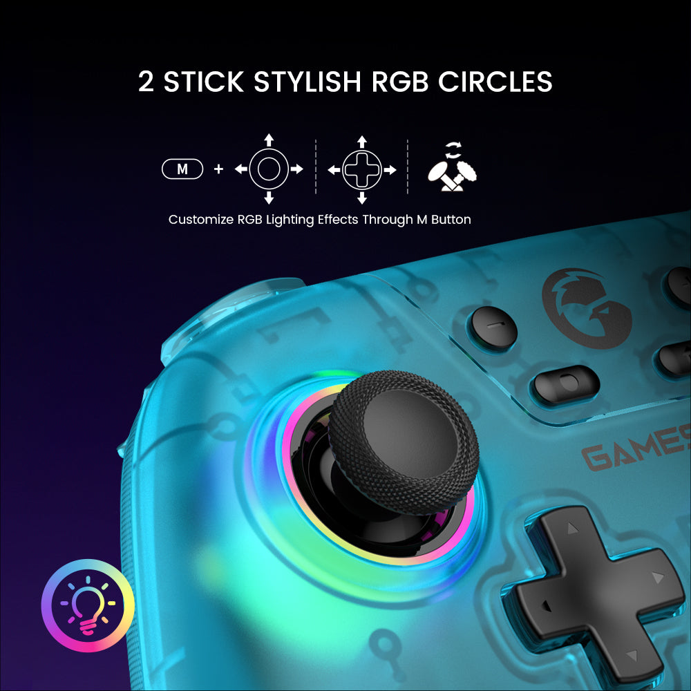 Customizable RGB lighting effects on joystick bases with adjustable colors and saturation for personalized aesthetics