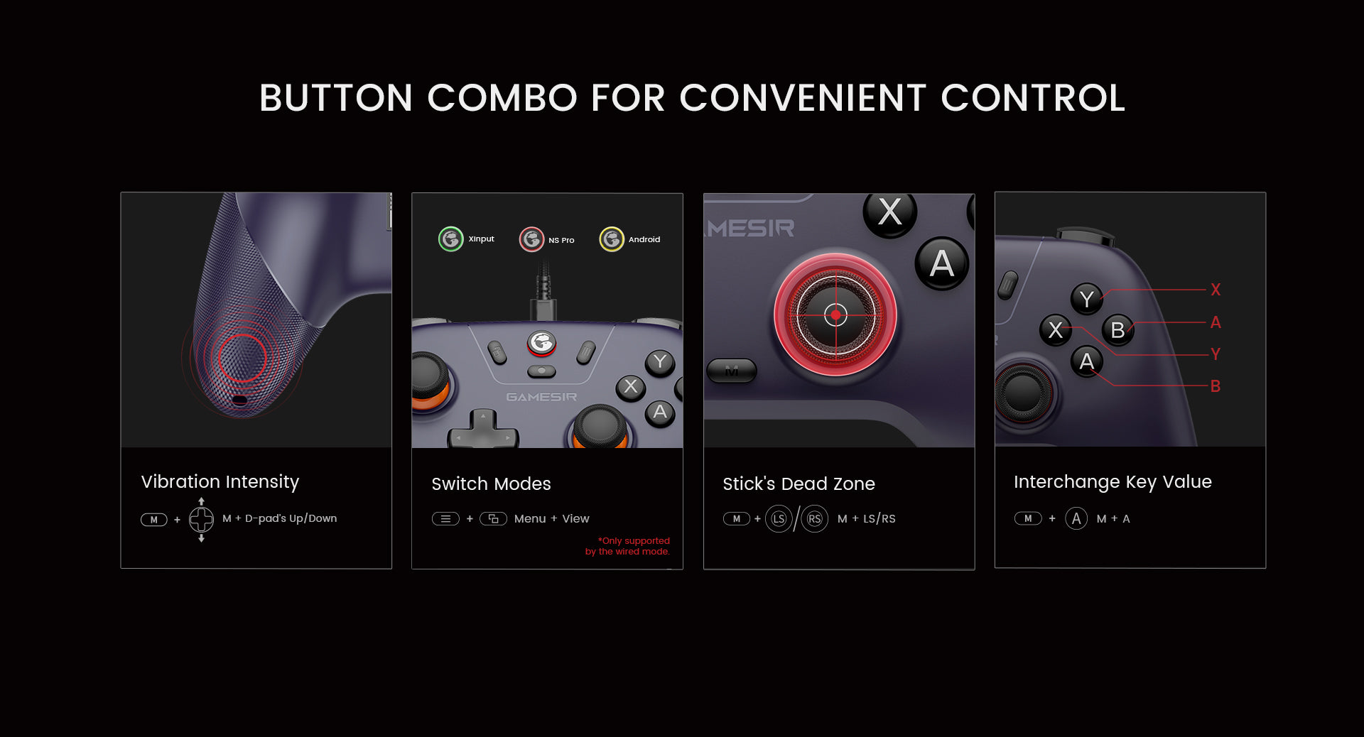 Multi-function M button for convenient control: Seamlessly adjust various settings with the multi-function M button, from vibration intensity, ABXY layout to sticks’ deadz