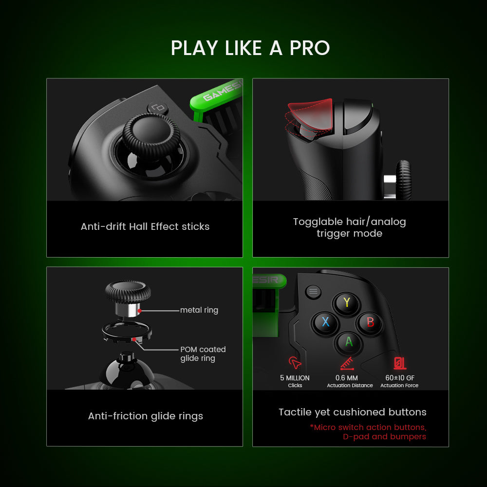 play like a master because of X4 Aileron's anti-drift hall effect sticks, togglable hair/analog trigger mode, anti-friction glide rings and tactile yet cushioned buttons