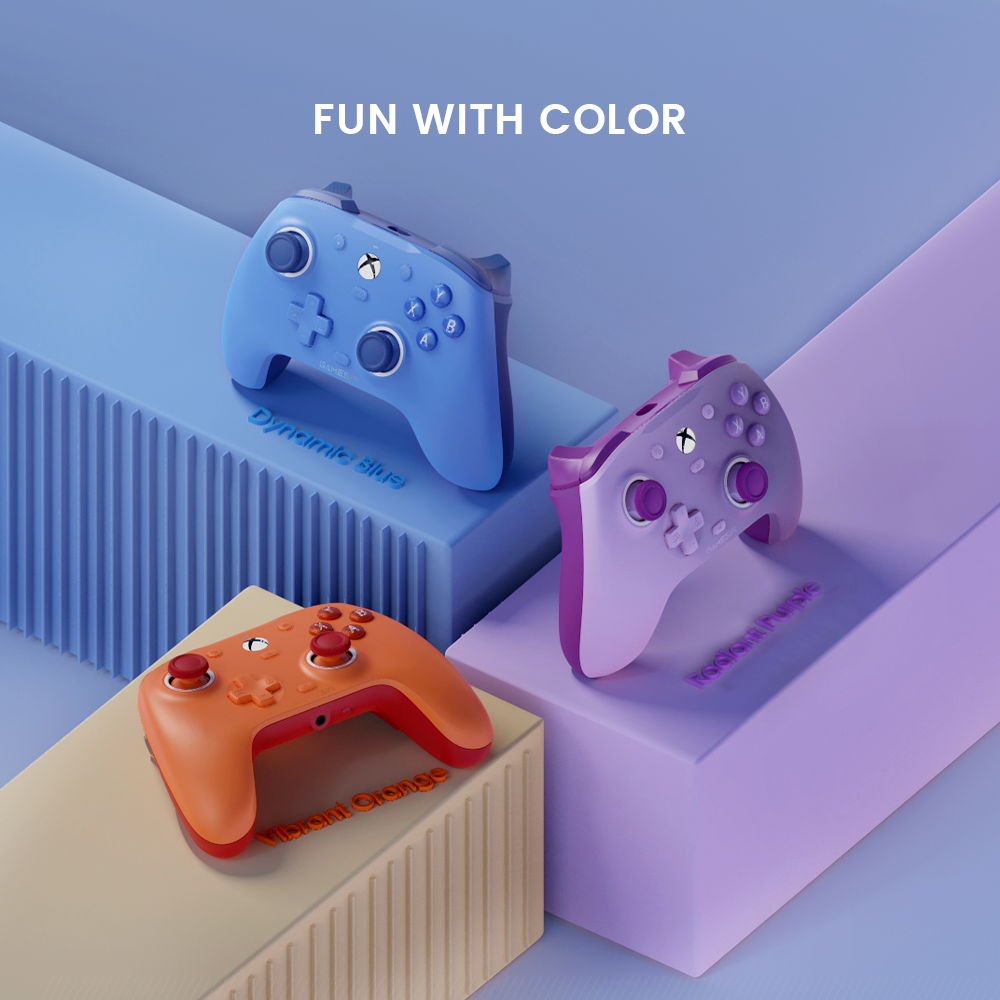 Three striking color options: Dynamic Blue, Vibrant Orange, Radiant Purple