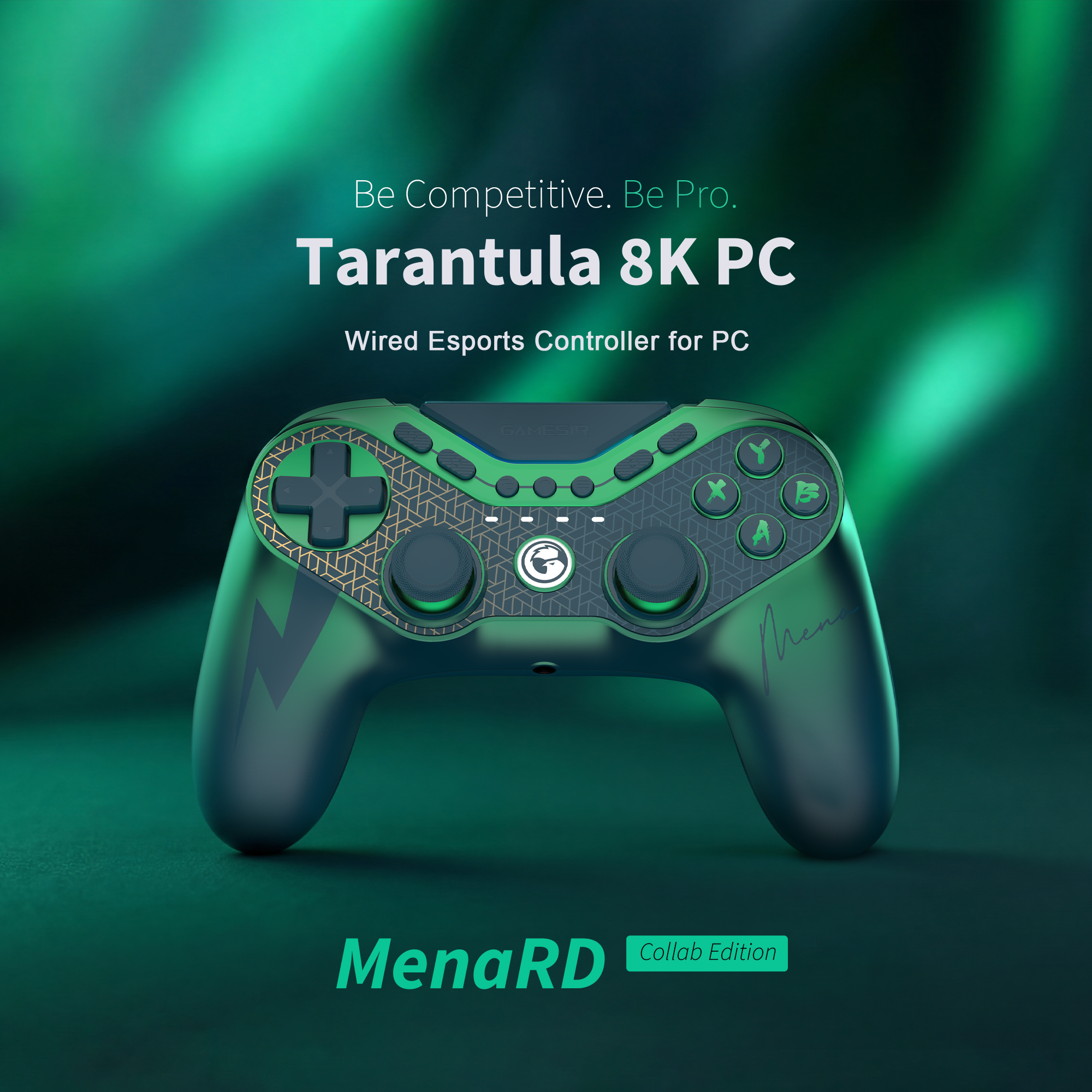 GameSir Tarantula 8K PC, a high-performance wired esports controller. This specific version is the MenaRD Collab Edition, a tribute to the legendary two-time Capcom Cup champion, Saul Leonardo