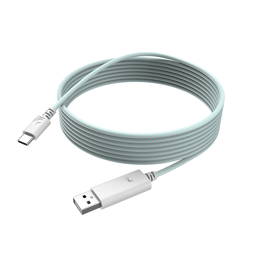 GameSir 3M USB Cable, nylon-braided, USB-A to USB-C, light cyan.
