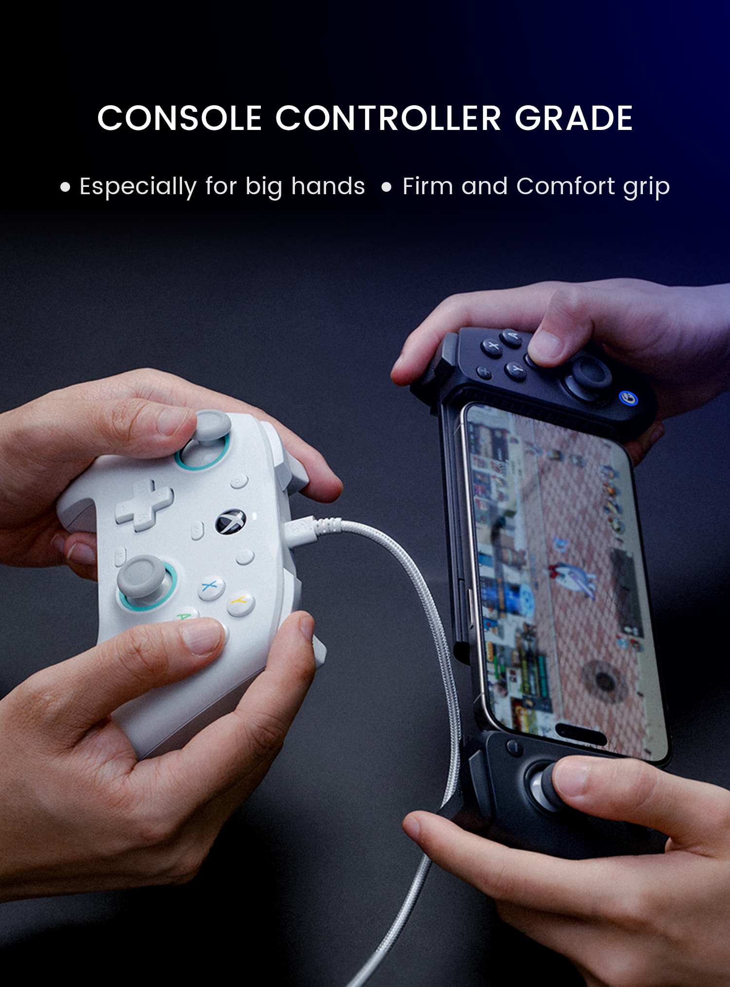 Console controller grade sicks and buttons for exceptional comfort, especially designed for big hands, bringing firm and comfortable grip