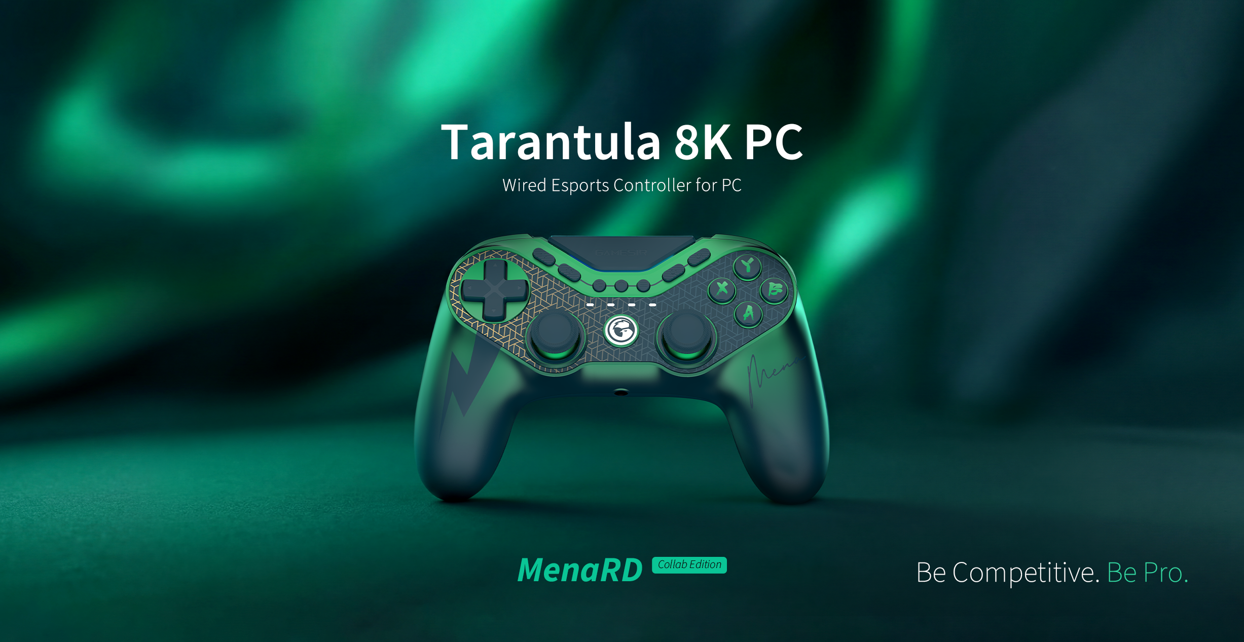 GameSir Tarantula 8K PC, a high-performance wired esports controller. This specific version is the MenaRD Collab Edition, a tribute to the legendary two-time Capcom Cup champion, Saul Leonardo