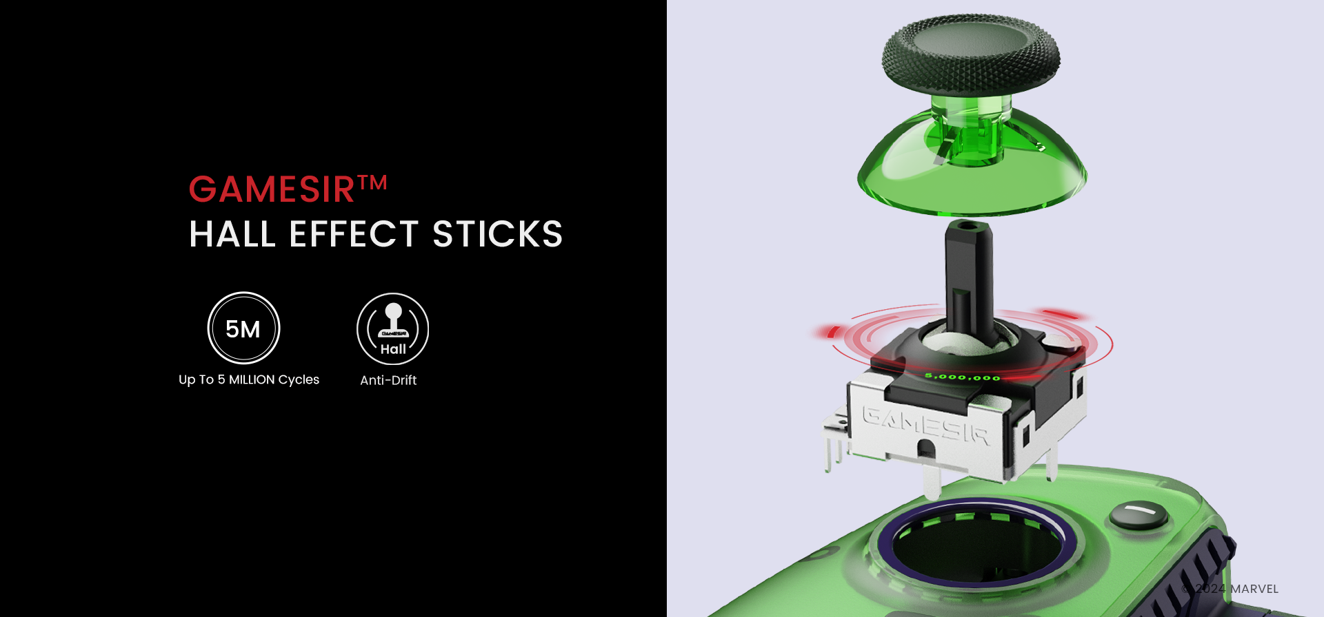 Hall Effect sticks for anti-drift precision and durability