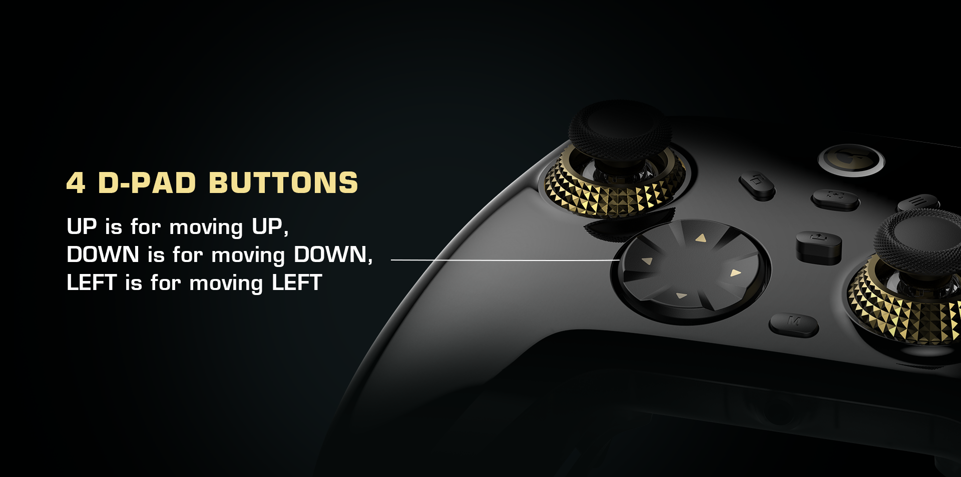 Game controller with key features of TMR sticks, Hall Effect/Micro Switch togglable triggers, broad compatibility, rumble motors, RGB lighting, 1000Hz polling rate, 6-axis gyro, and two back buttons
