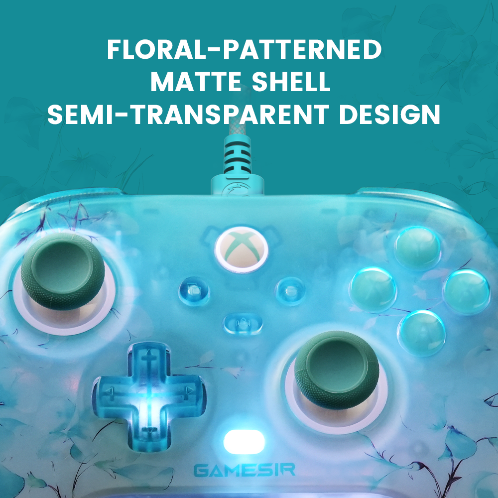 GameSir T7 Pro Floral features on floral-patterned matte shell semi-transparent design