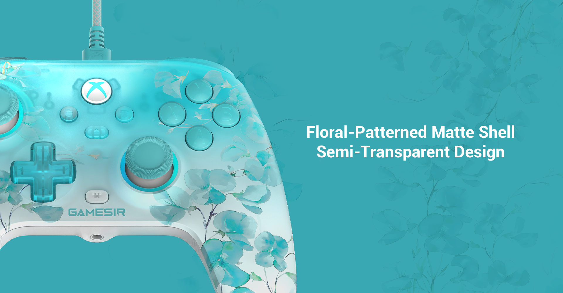GameSir T7 Pro Floral features on floral-patterned matte shell semi-transparent design