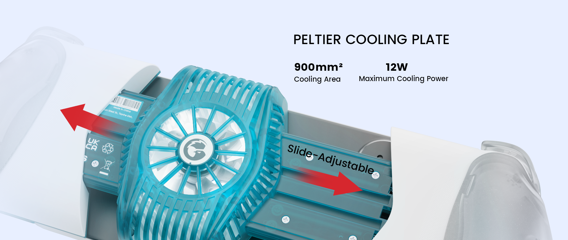 Integrates a 900mm2 cooling area with a maximum efficient cooling power of 12W, with slide-adjustable function
