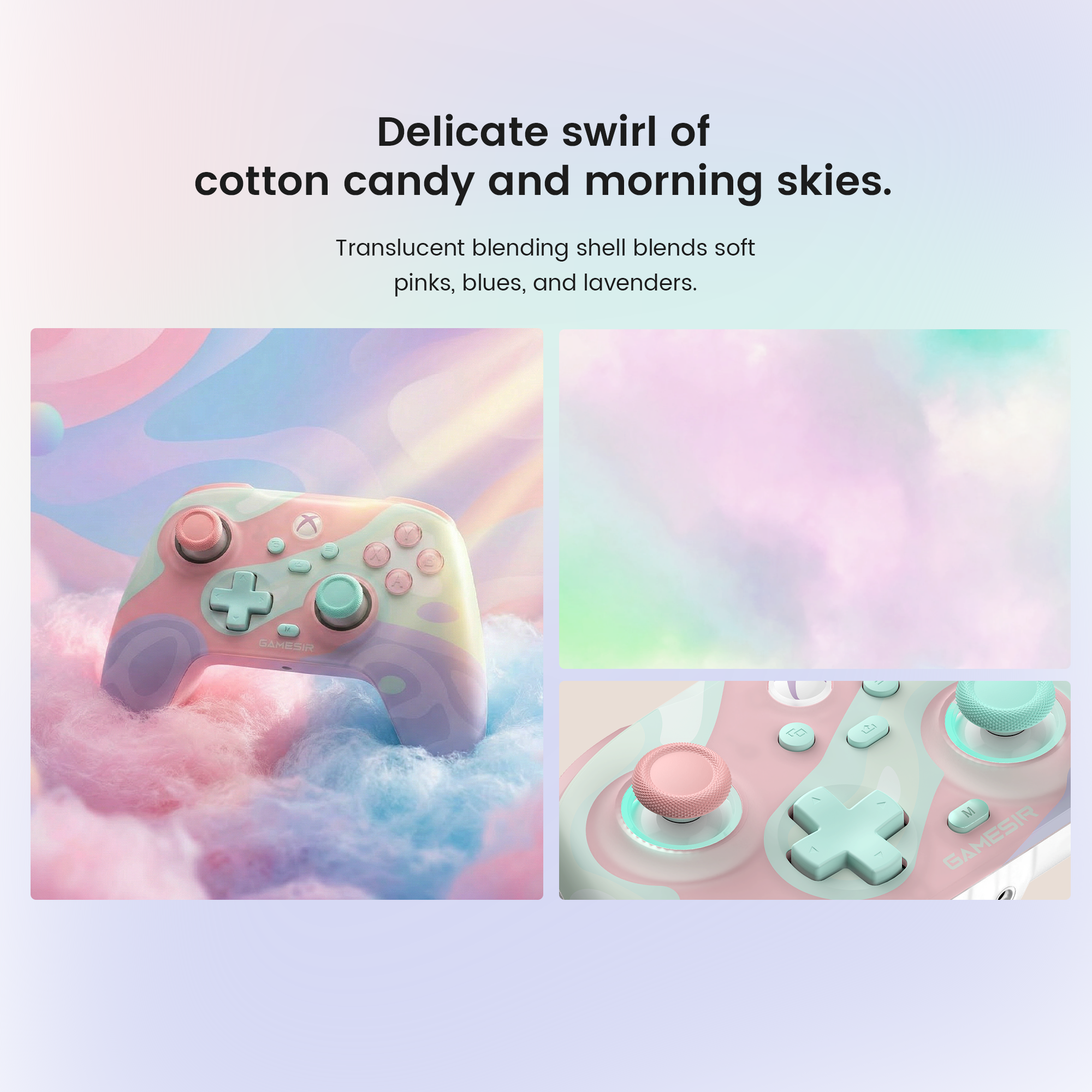 GameSir T7 Pro Floral features on floral-patterned matte shell semi-transparent design