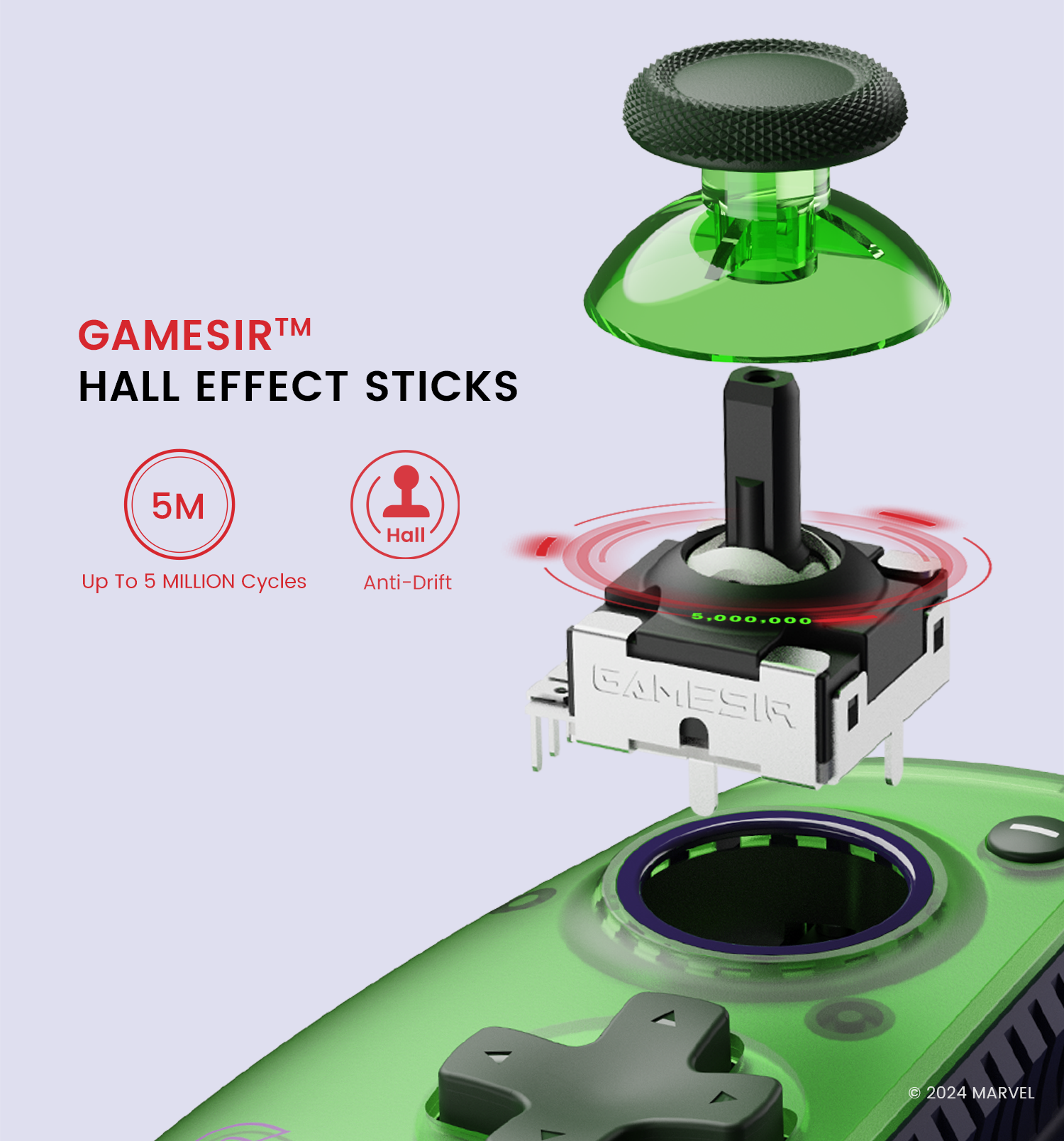 Hall Effect sticks for anti-drift precision and durability