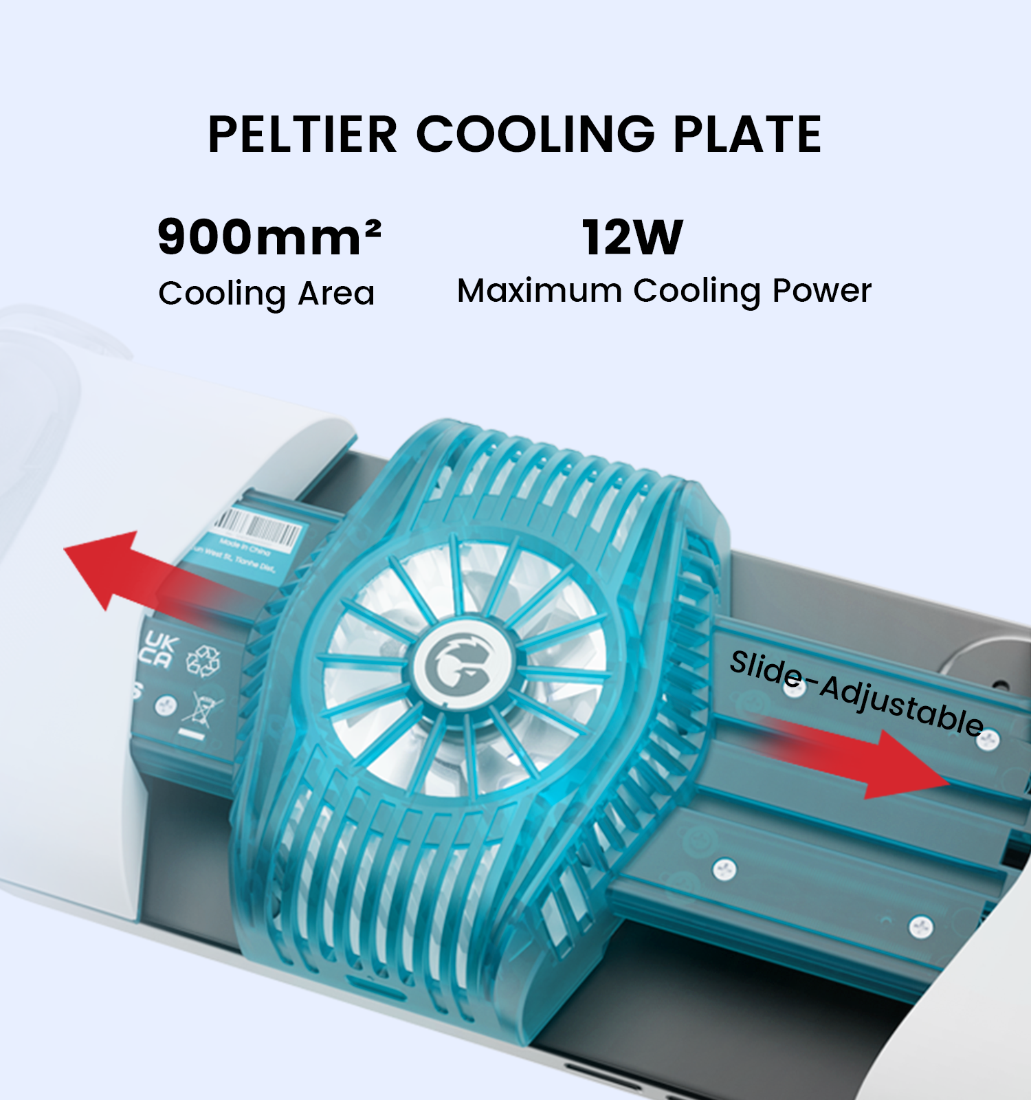 Integrates a 900mm2 cooling area with a maximum efficient cooling power of 12W, with slide-adjustable function