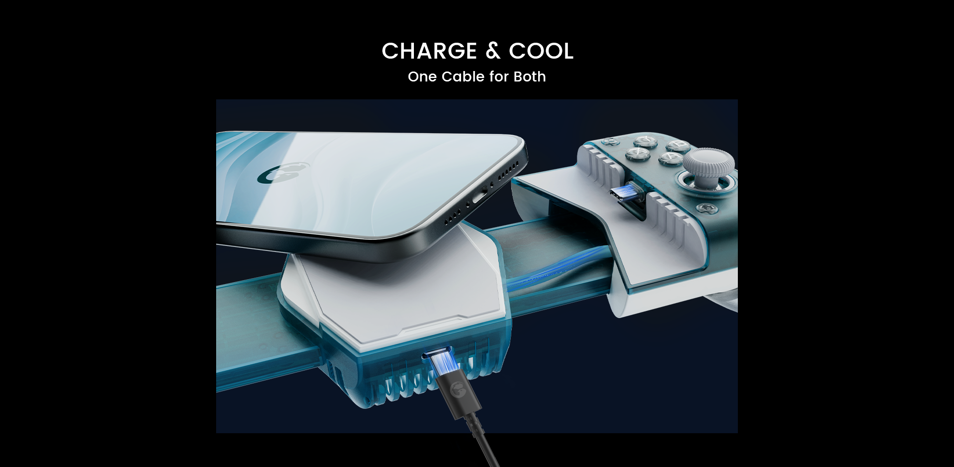 With the dual-function Type-C charging port, a single cable is all you need to power both your phone and the cooler simultaneously