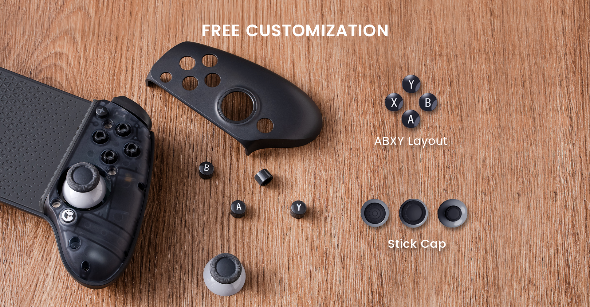 Free customization with customizable ABXY layout and stick caps