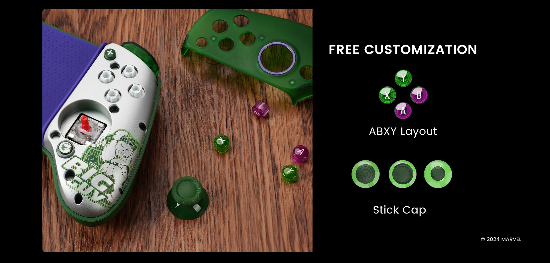Free customization with customizable ABXY layout and stick caps