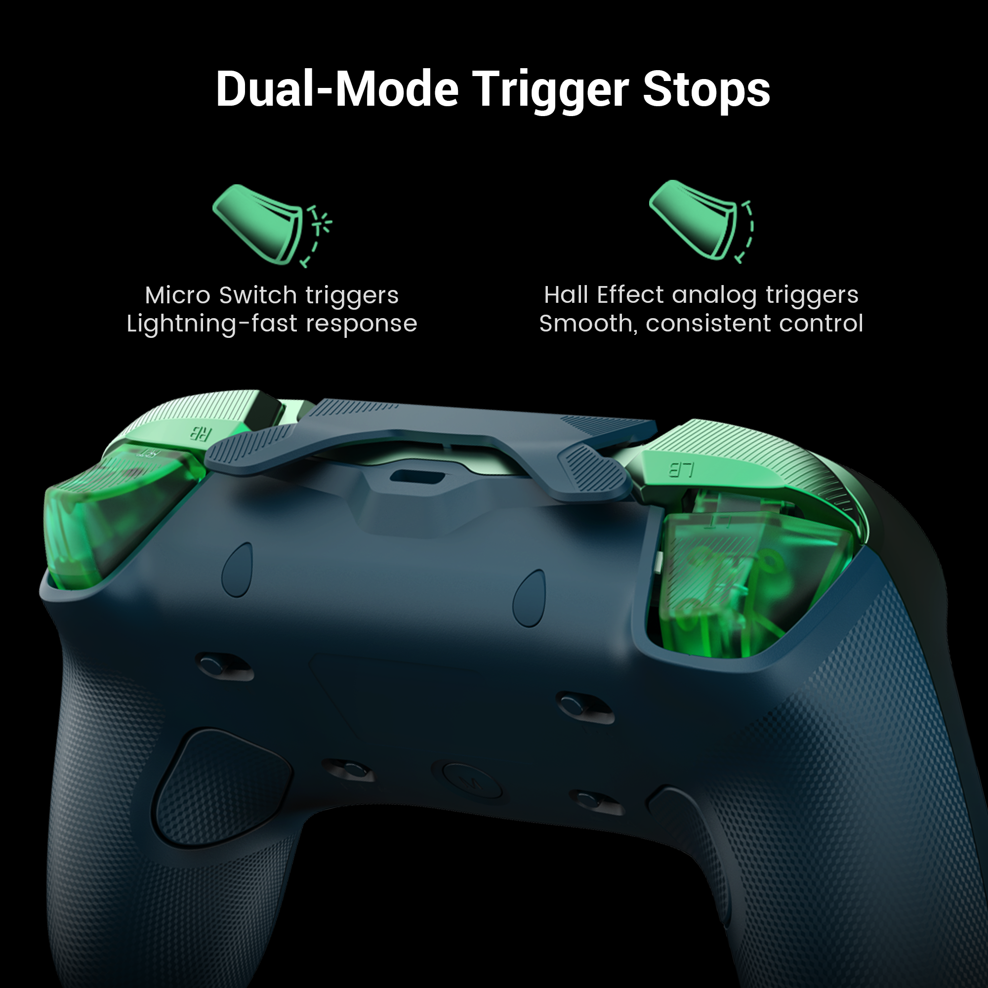 Dual-Mode Trigger Stops of the GameSir Tarantula 8K PC (MenaRD Collab Edition). This feature allows players to physically change how the LT and RT triggers behave to suit different game genres.Here is a breakdown of the two distinct modes:1. Hall Effect Analog Mode (Smooth Control)How it works: Uses magnetic Hall Effect sensors to detect the full range of the trigger pull (usually from 0 to 255).The Feel: A long, smooth, and consistent travel distance.Best For: Games that require pressure sensitivity, such as racing games (for precise throttle and braking) or certain action games where you need to charge up an attack or draw a bow.2. Micro Switch Mode (Lightning-Fast Response)How it works: When you flip the physical