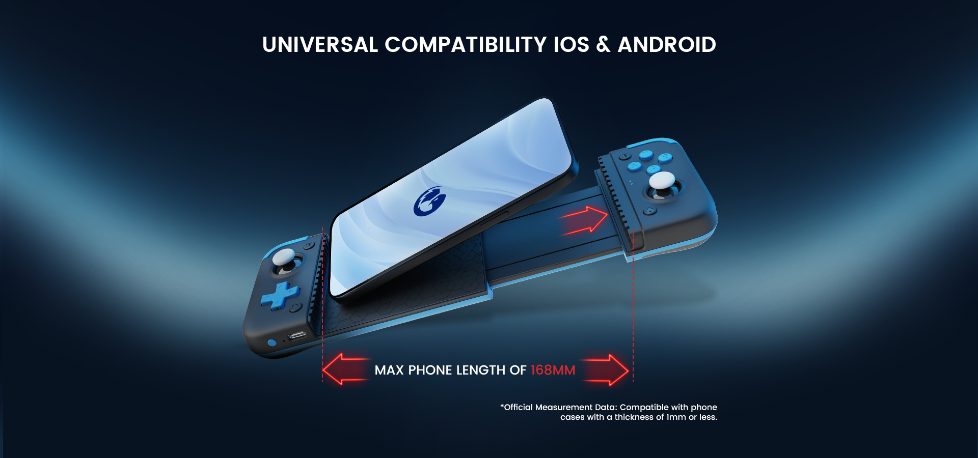 Works with iOS and Android phones, compatible with phones ranging from 110mm to 168mm in length