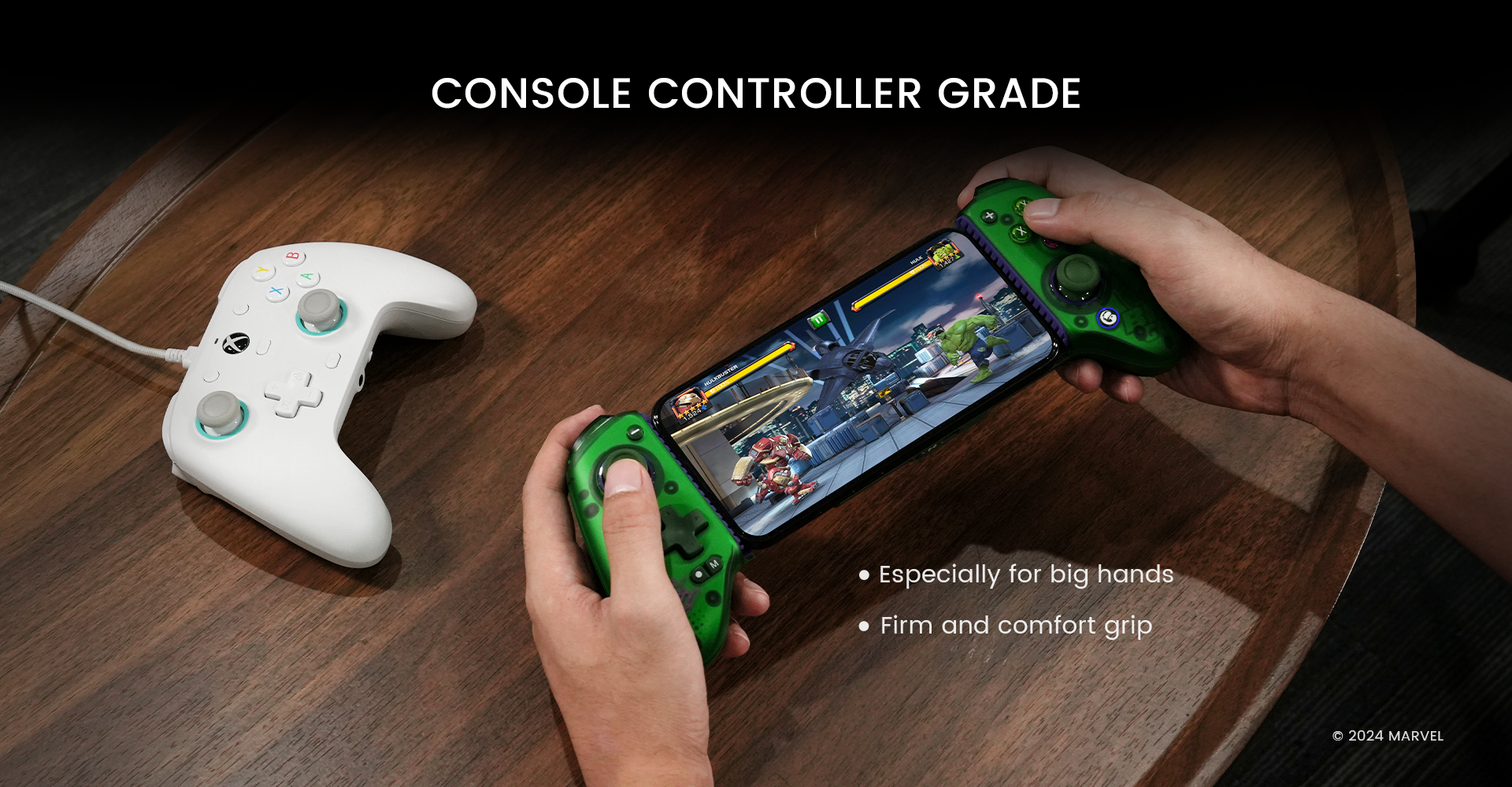 Console controller grade sicks and buttons for exceptional comfort, especially designed for big hands, bringing firm and comfortable grip