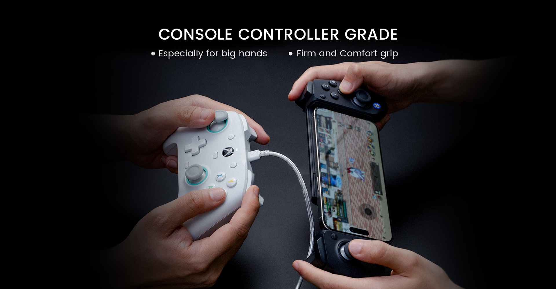 Console controller grade sicks and buttons for exceptional comfort, especially designed for big hands, bringing firm and comfortable grip