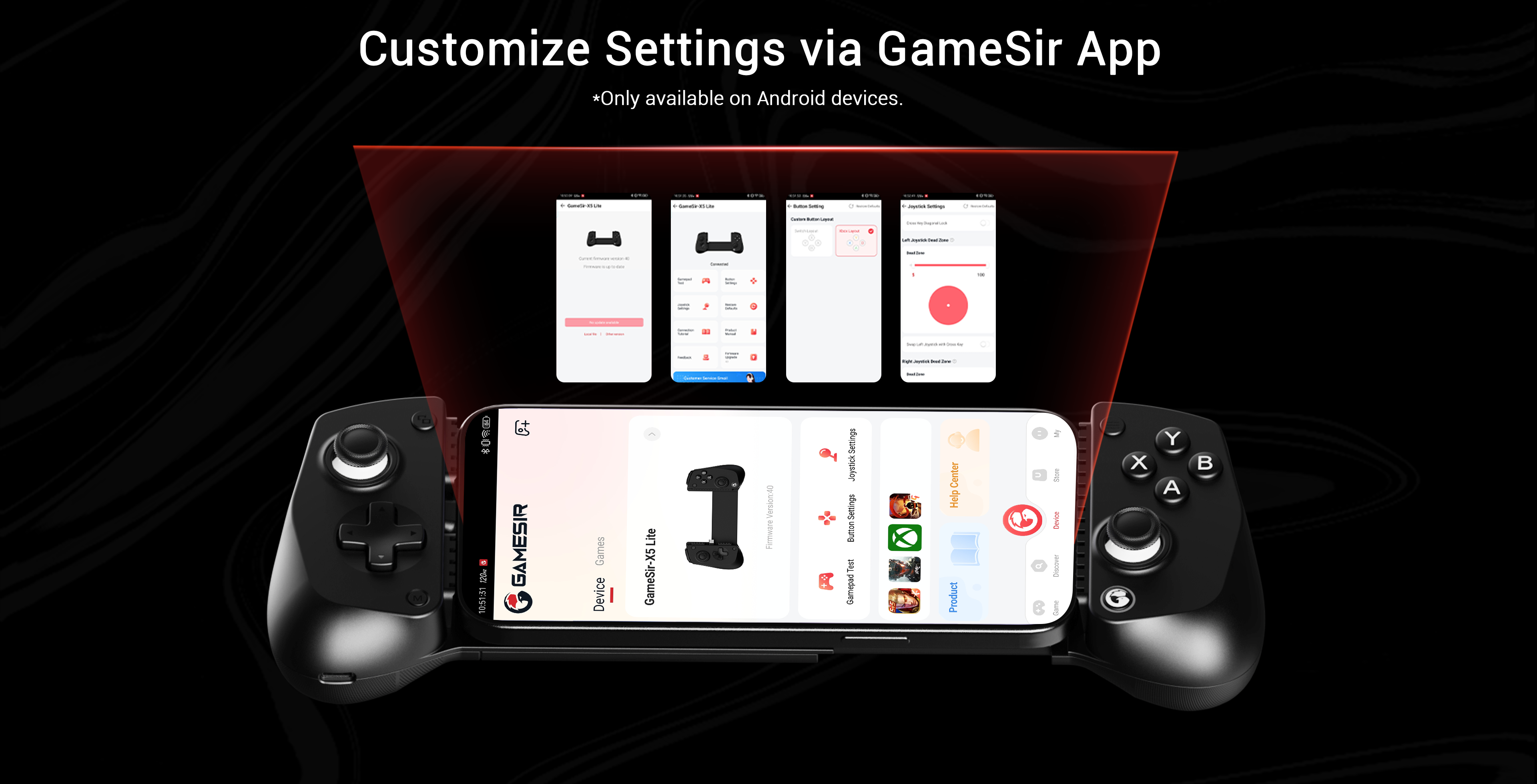 Customize settings via GameSir App on X5 Lite (*only available on Android devices)