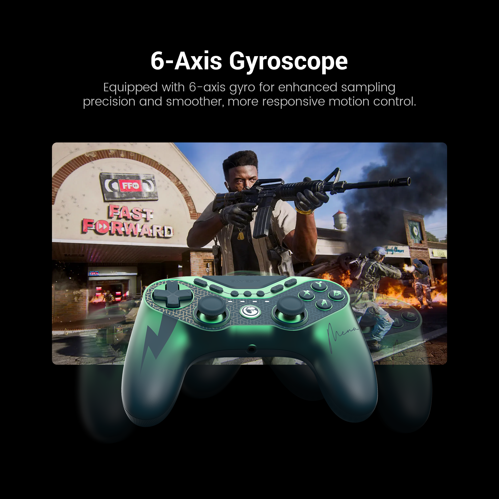 GameSir Tarantula 8K PC (MenaRD Collab Edition), focusing on motion control and physical button customization.1. 6-Axis GyroDespite its Xbox-style layout, the Tarantula 8K includes professional-grade motion hardware.The Tech: It is equipped with a 6-axis gyroscope that tracks movement across three axes of rotation and three axes of translation.The Advantage: By providing