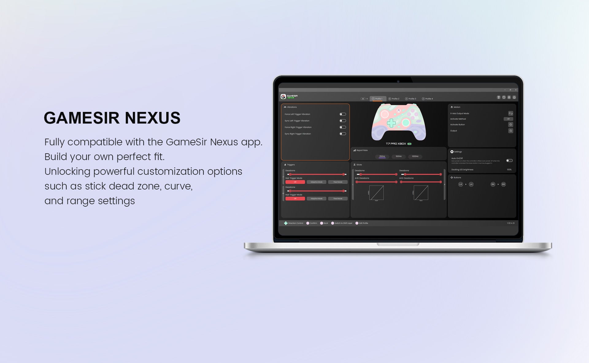 GAMESIR NEXUS Fully compatible with the GameSir Nexus app.Build your own perfect fit.Unlocking powerful customization options such as stick dead zone, curve, and range settings