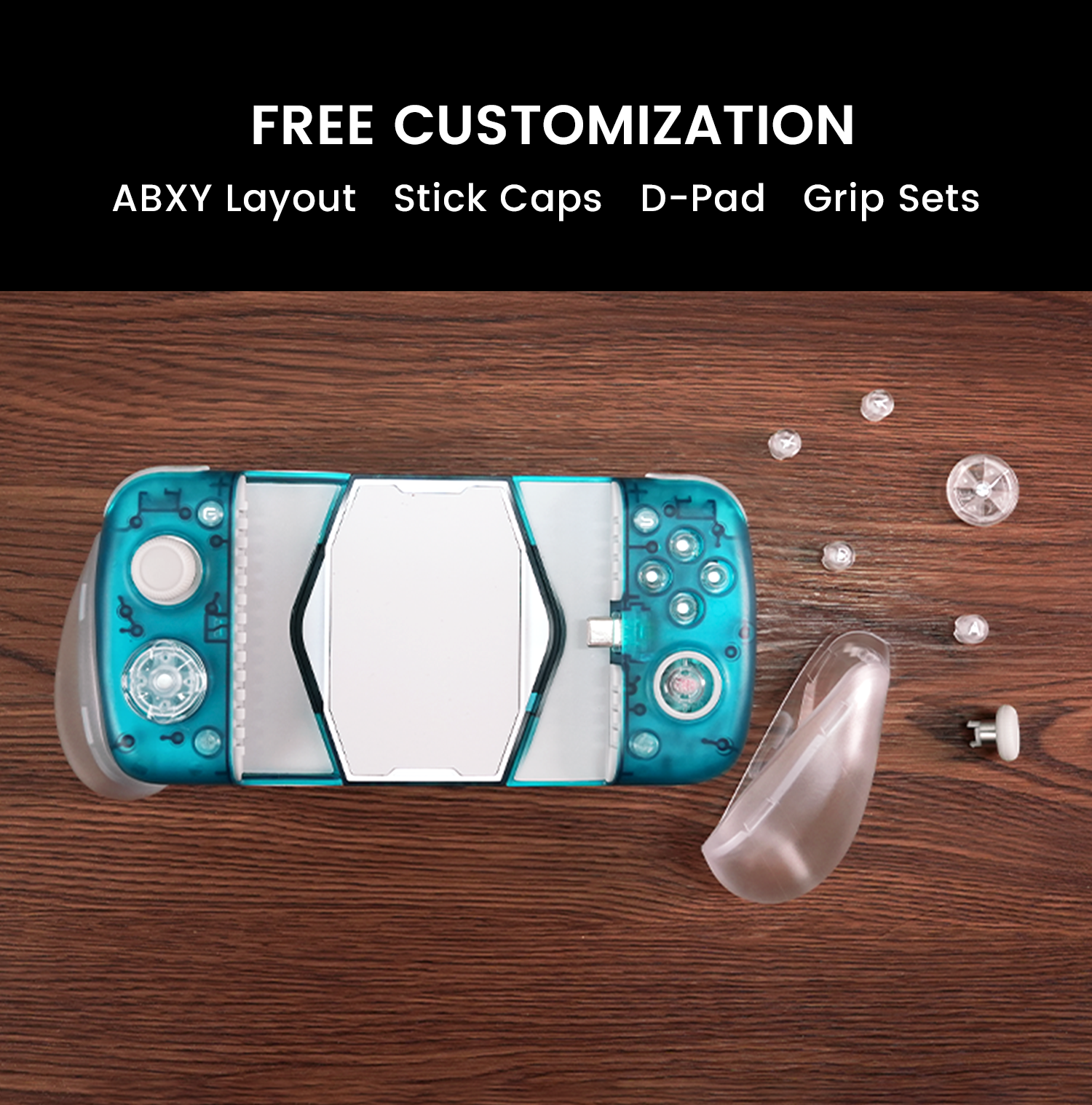 Free customization with customizable ABXY layout, stick caps, D-pad, and grip sets
