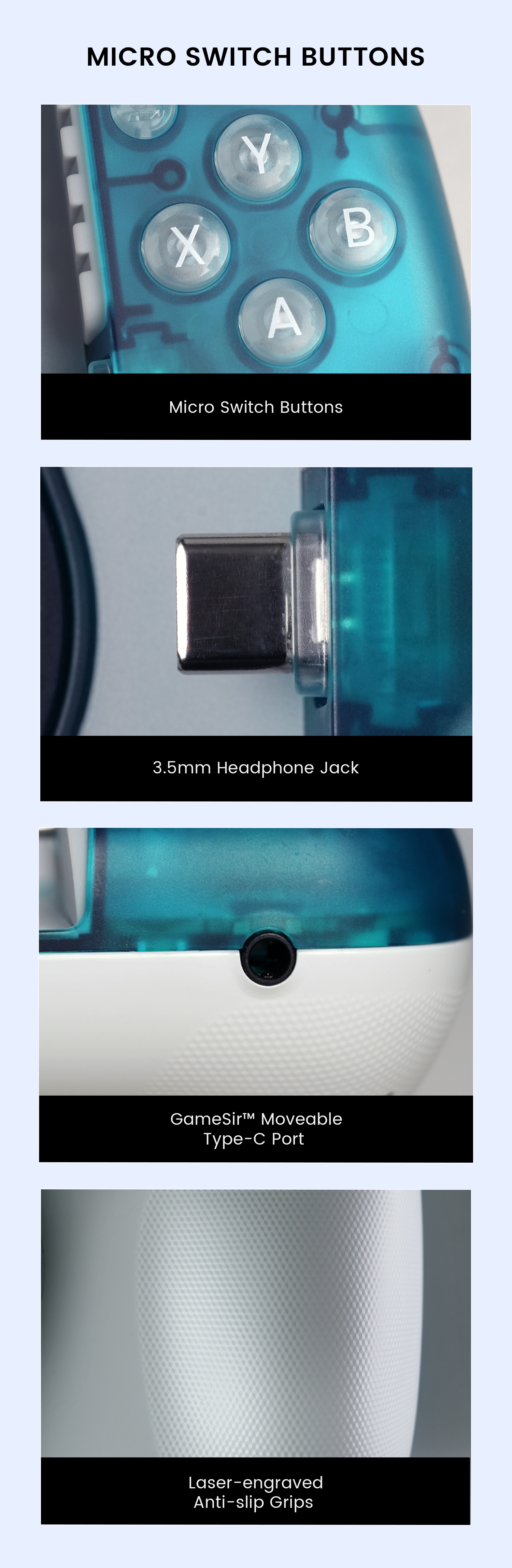 More advanced features like micro switch mechanical buttons, 3.5mm headphone jack, moveable Type-C port