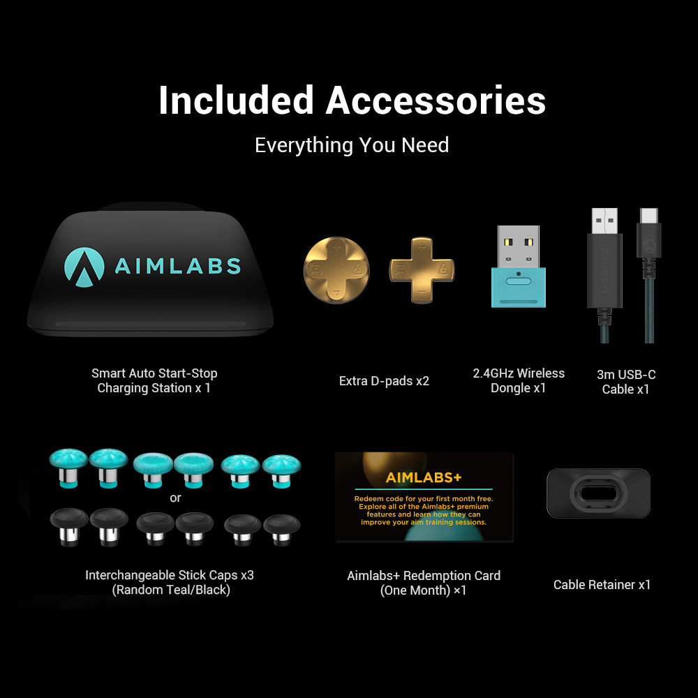 GameSir G7 Pro 8K PC - Aimlabs Edition game controller. Elevate your gaming experience with a controller designed for endurance and immersion. Powered by a high-capacity 1200mAh rechargeable battery, it ensures you stay in the game for extended sessions without interruption. Feel every hit and explosion through the dual asymmetric rumble motors, featuring an instant start-stop circuit that delivers crisp, nuanced vibration feedback. Personalization is made simple with a three-piece magnetic faceplate, allowing for effortless aesthetic customization. Audio is never a compromise, thanks to the integrated 3.5mm jack that supports high-fidelity sound in both wired and 2.4G wireless modes. Finally, dominate fast-paced titles with the three-level adjustable Turbo function, offering customizable speeds of 10Hz, 20Hz, or 30Hz for a true tactical advantage.