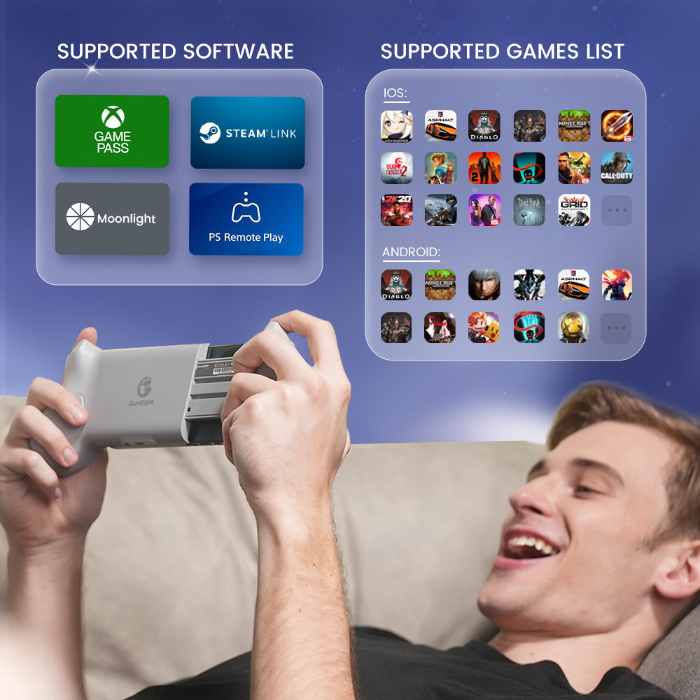Supports multiple applications and games like Xbox Game Pass, Steam Link, Moonlight, PS Remote Play, and more