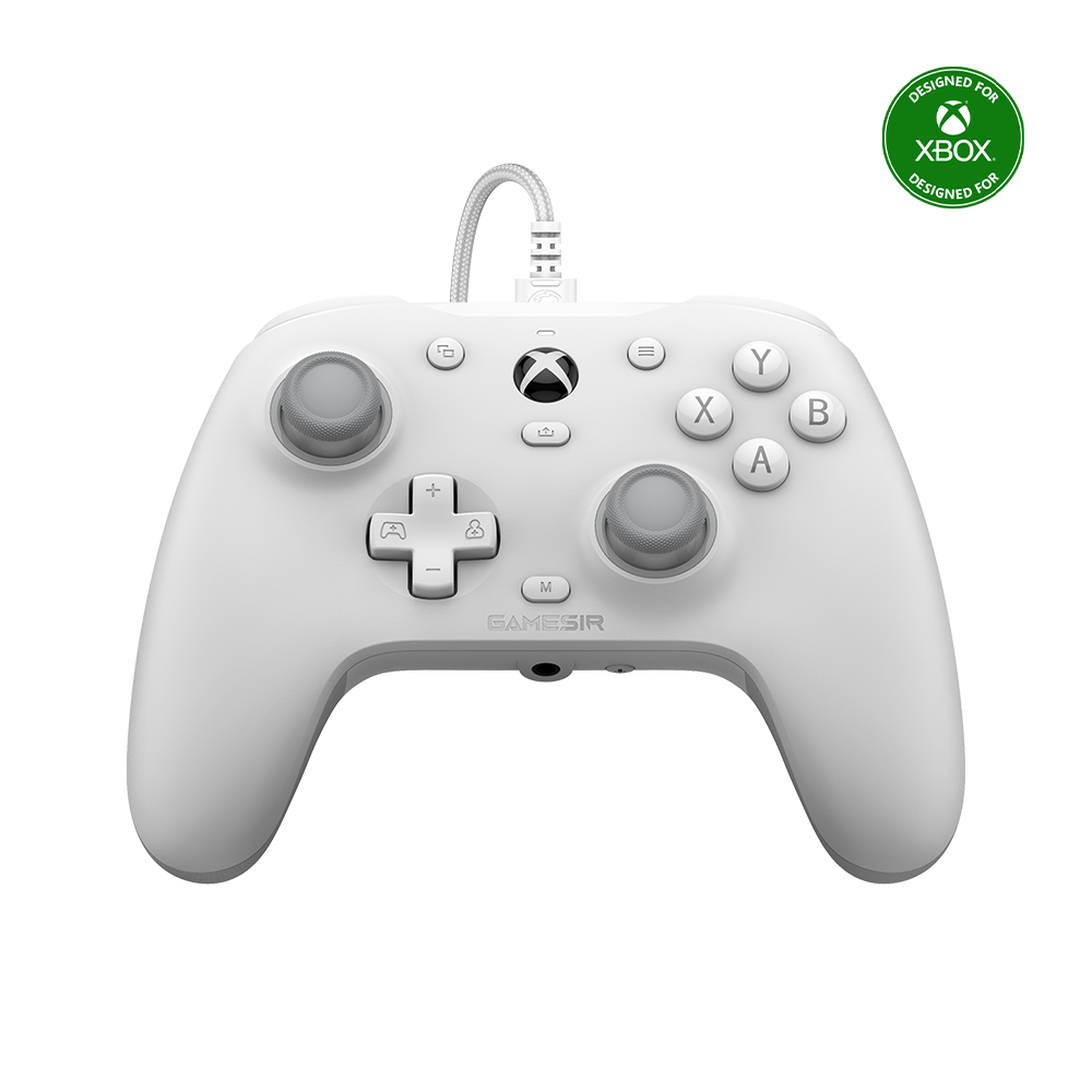 Xbox Wired Controller in White with Hall Effect sticks and e-sport micro switch buttons.