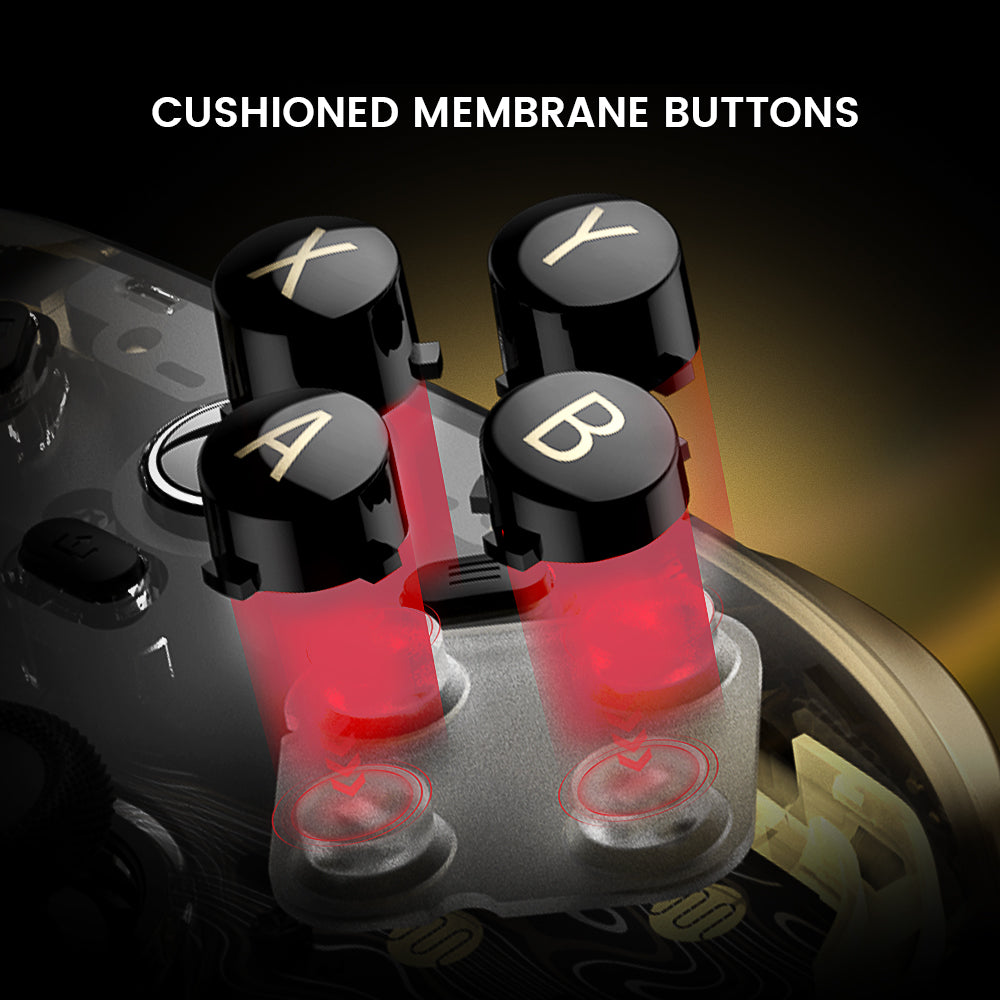 cushioned membrane buttons on Kaleid Flux game controller