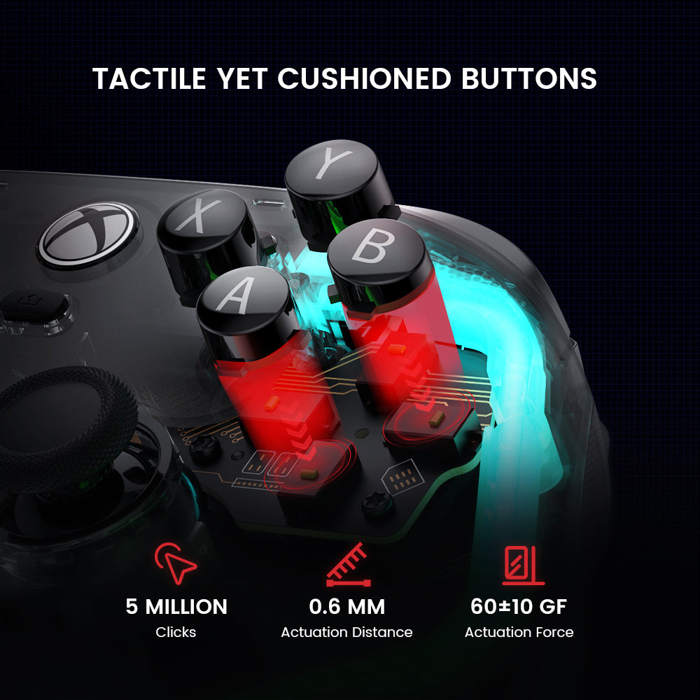 Features tactile yet cushioned buttons, with 5 million clicks and 0.6mm actuation distance