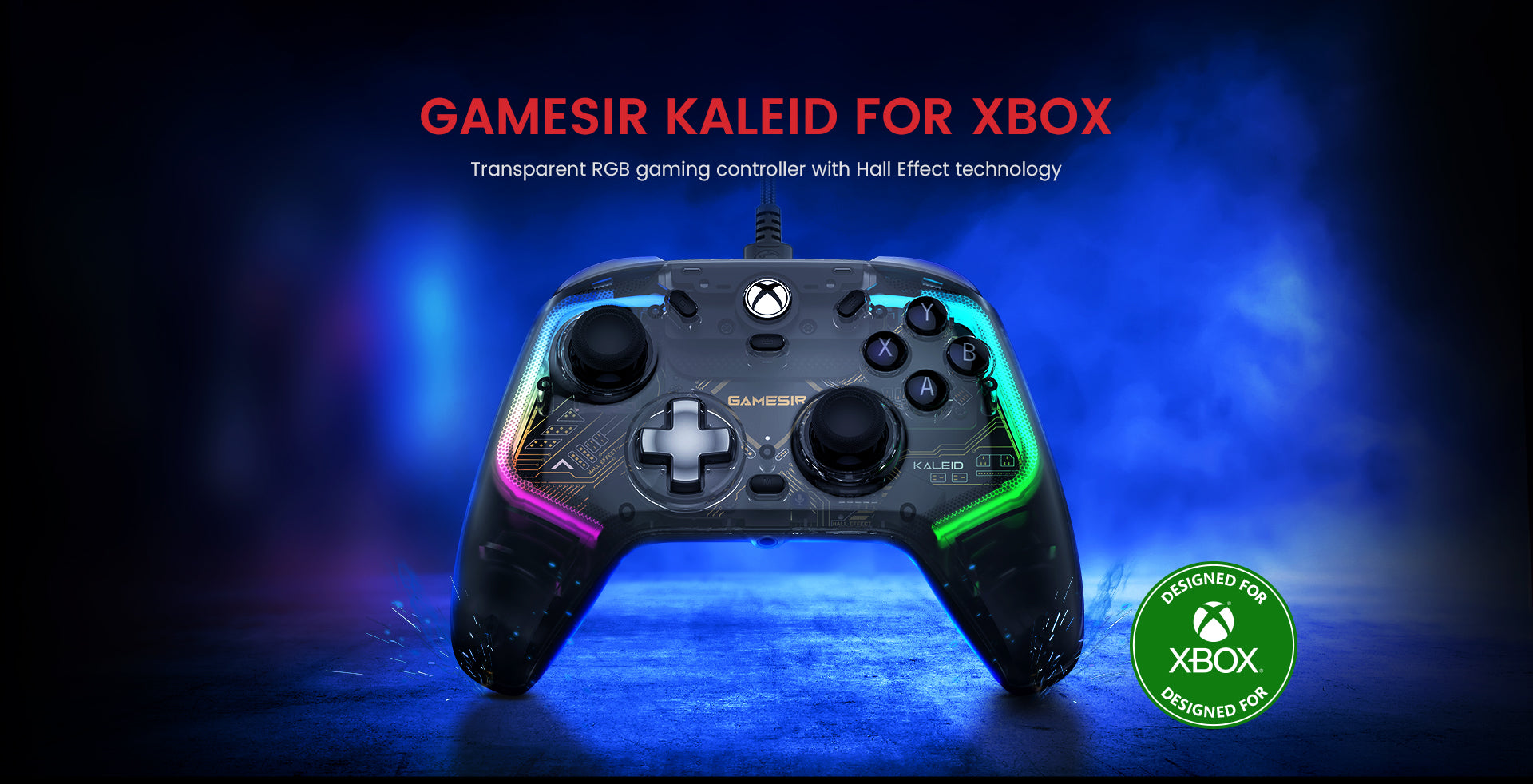 GameSir Kaleid transparent RGB gaming controller with Hall Effect technology for Xbox