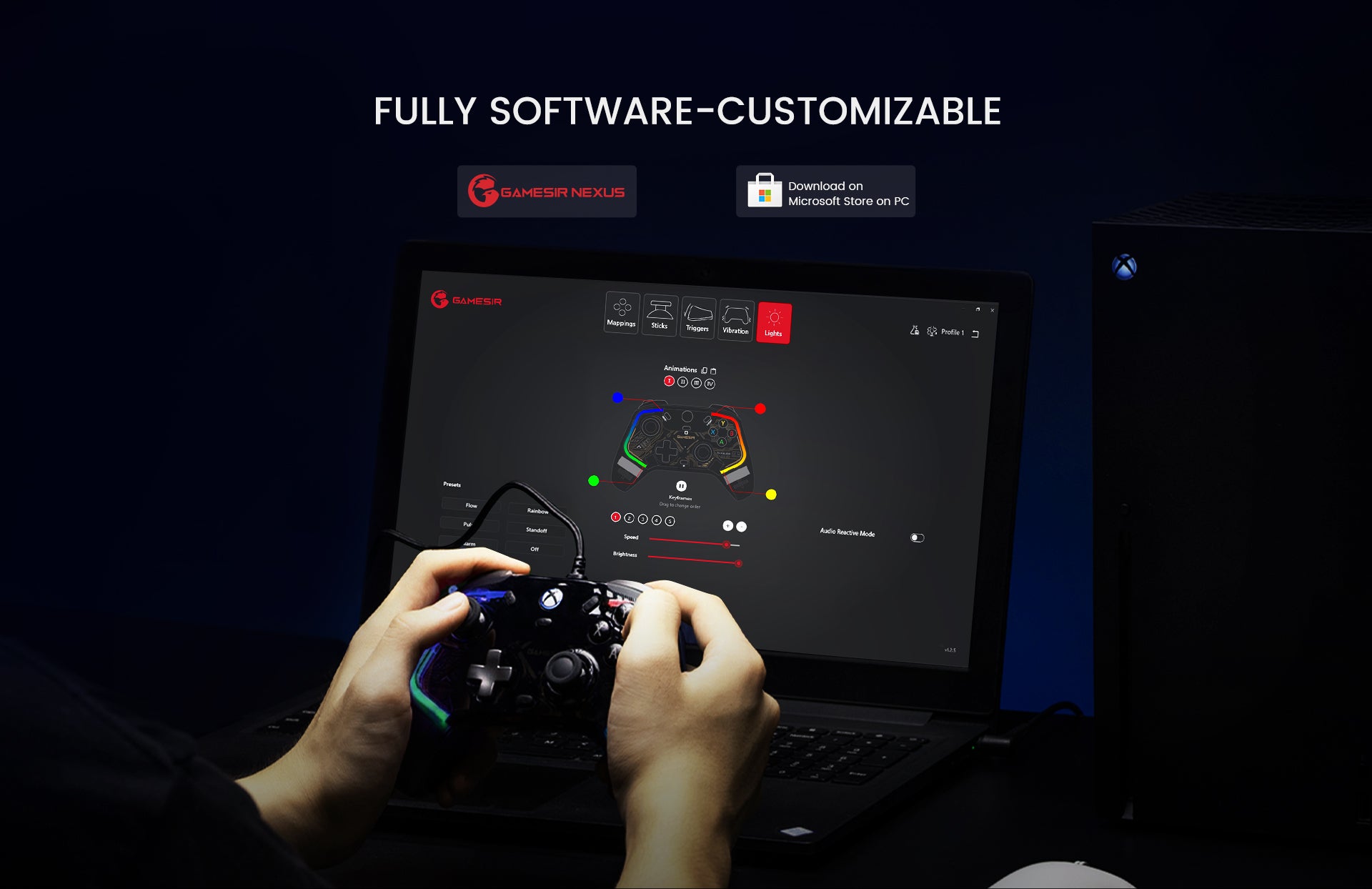 Fully customizable via GameSir Nexus software, offering button mapping, stick & trigger zone adjustments, vibration settings, and exclusive impulse triggers for all games