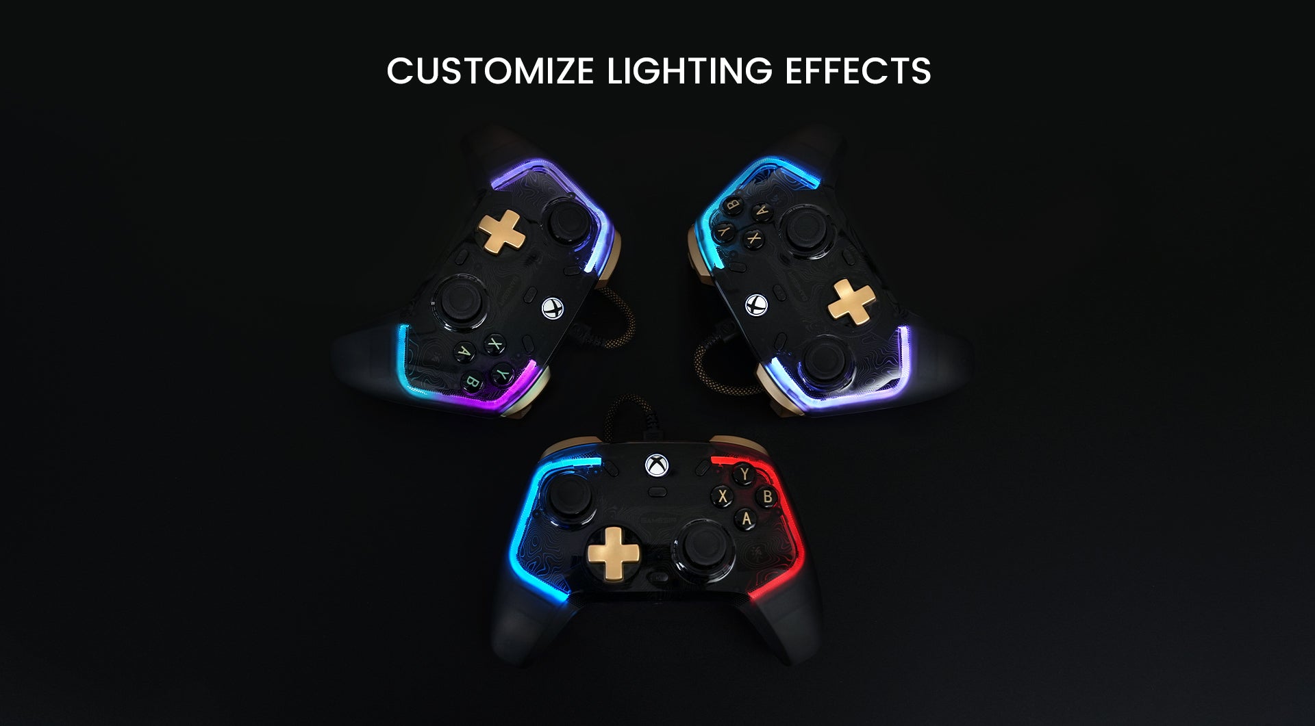 Customizable RGB lighting with 4 effects and adjustable brightness on GameSir Kaleid Flux controller