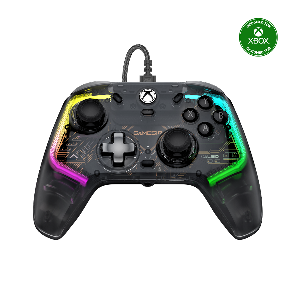 GameSir Kaleid Xbox Wired Controller with LED light strips and Hall Effect sticks.