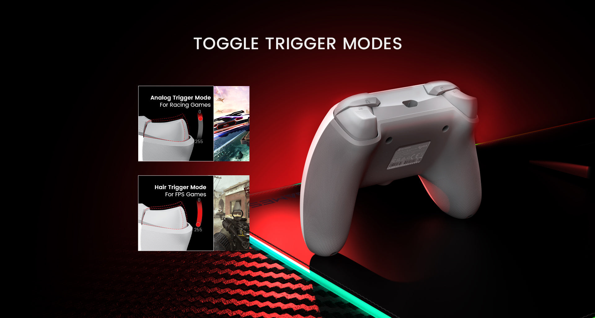 toggle trigger modes between analog trigger mode and hair trigger mode