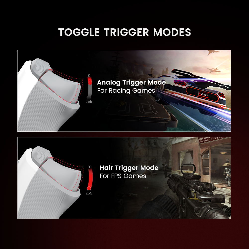 toggle trigger modes between analog trigger mode and hair trigger mode
