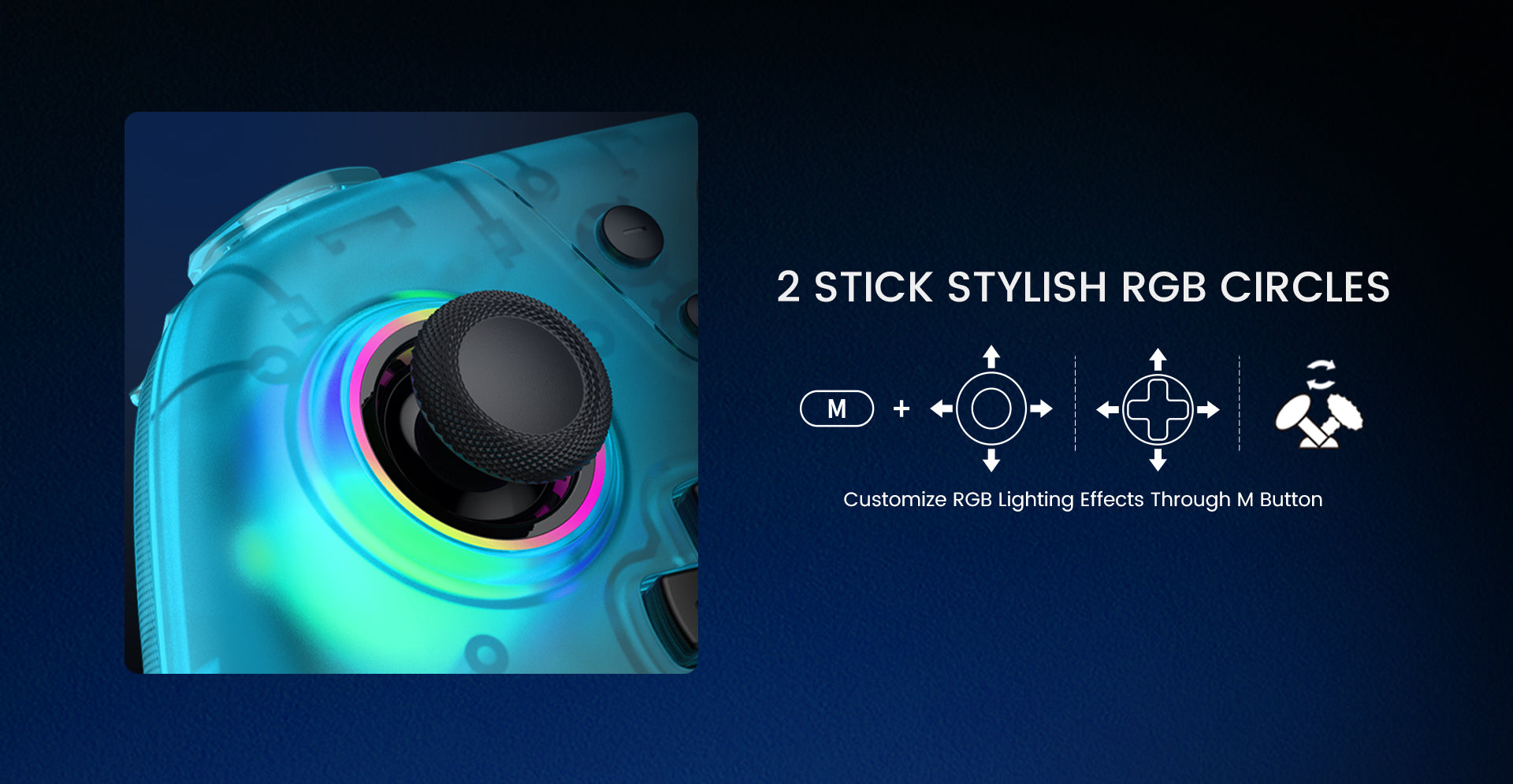 Customizable RGB lighting effects on joystick bases with adjustable colors and saturation for personalized aesthetics