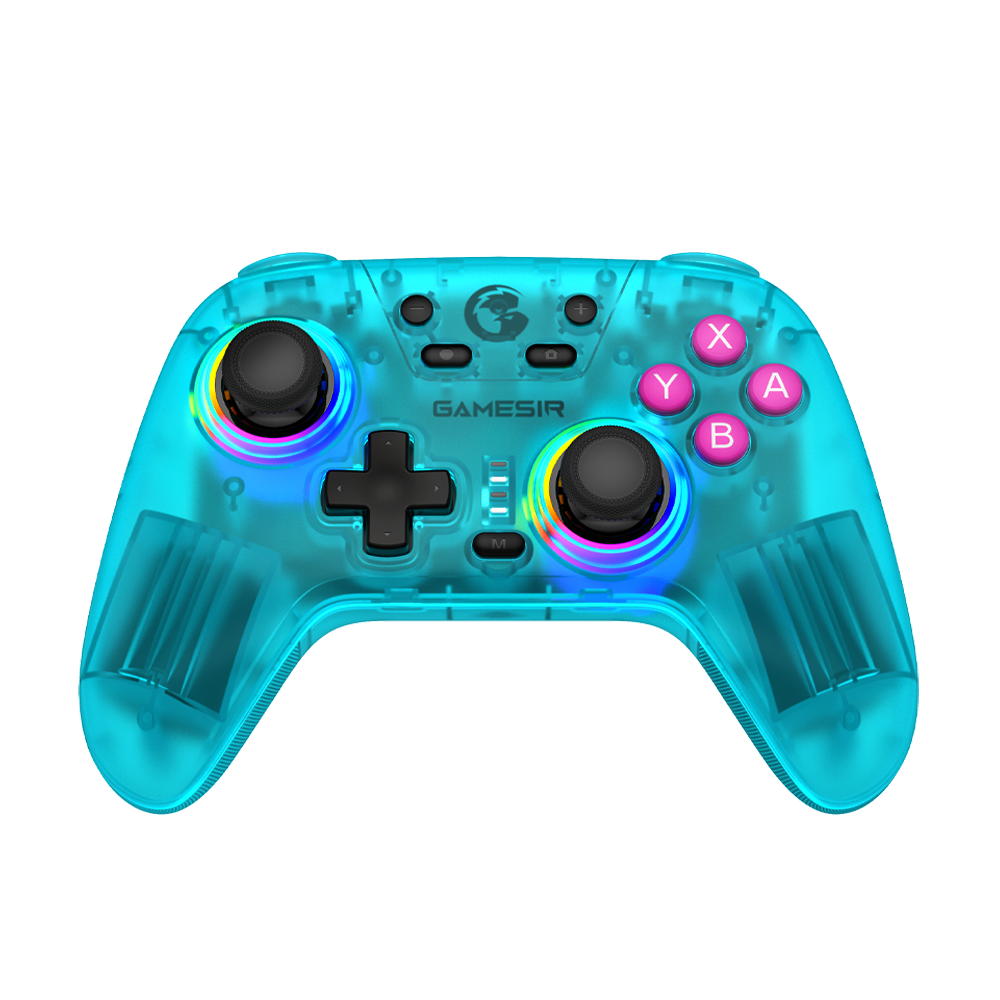GameSir Nova HD Rumble NS Controller in Neon Teal with lighting effects.