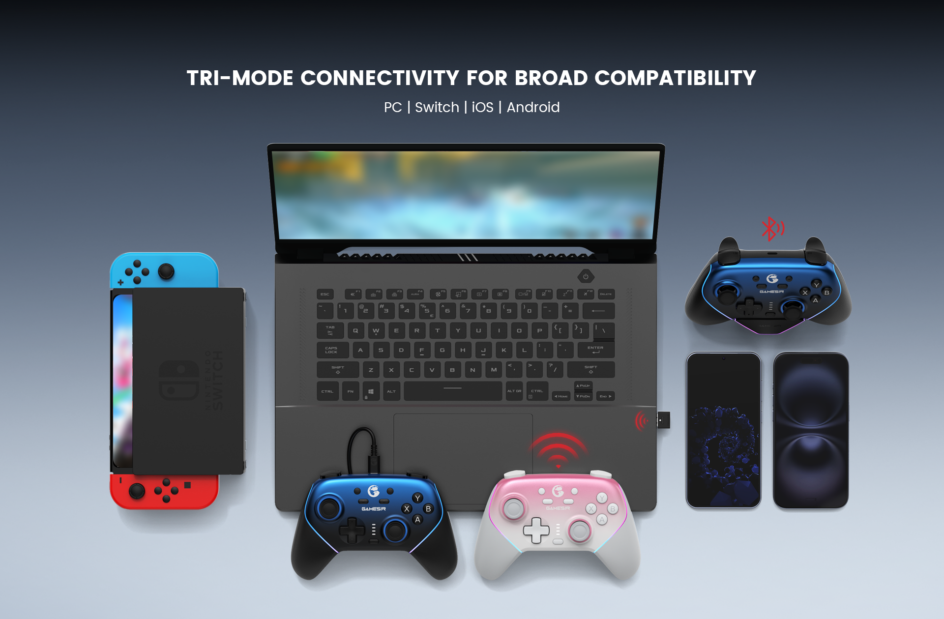 Super Nova offers versatile connectivity, working flawlessly with PC, Switch, Android, and iOS devices via Bluetooth, wired, and wireless dongle connection