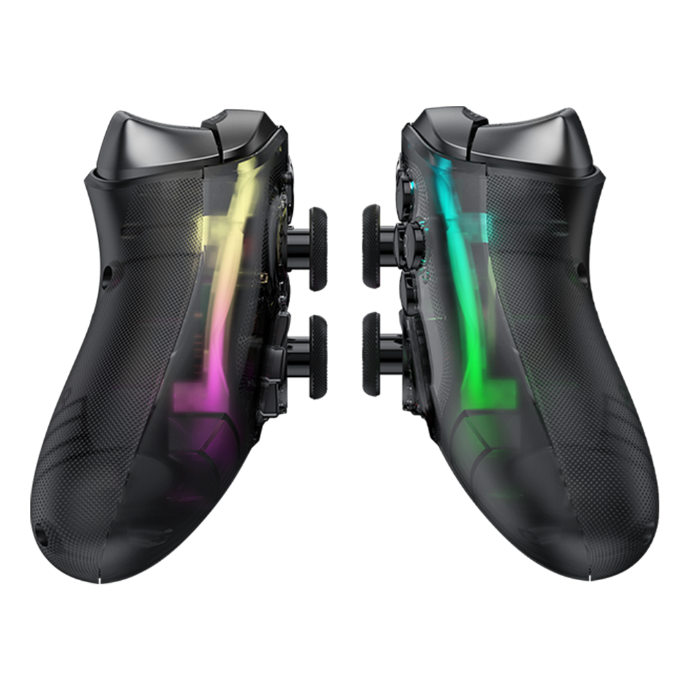 GameSir Kaleid Xbox Wired Controller with transparent body and customizable LED light strips.