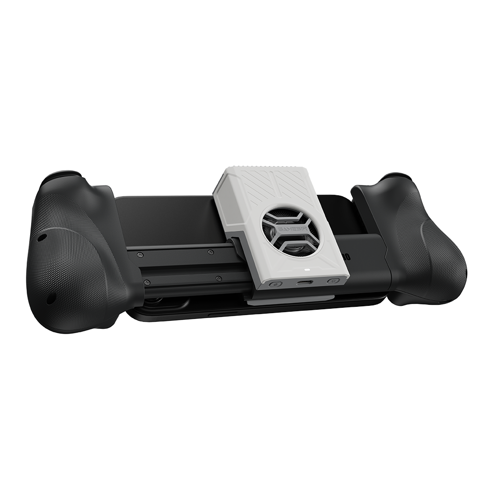 GameSir FX5 Lite cooler attached to GameSir X5 series controller for enhanced heat dissipation and cooling during gameplay