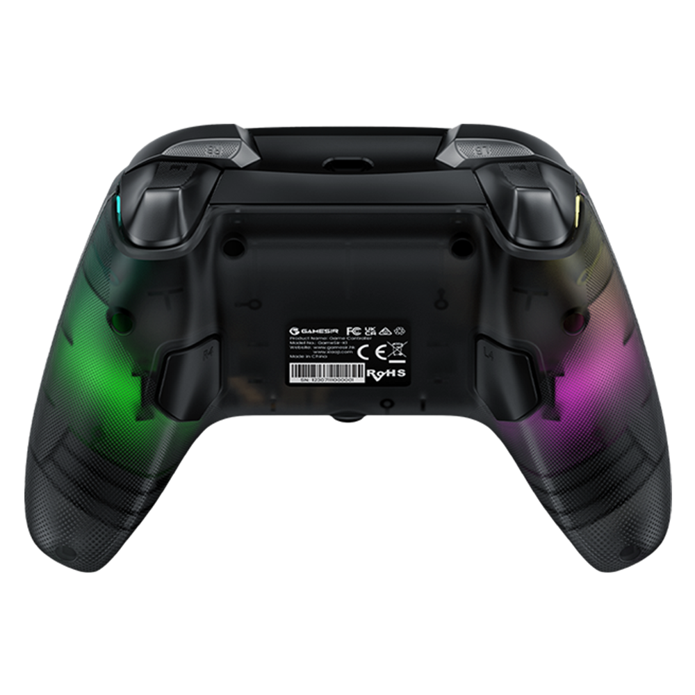Xbox GameSir Kaleid wired controller with customizable LED lights and transparent body.