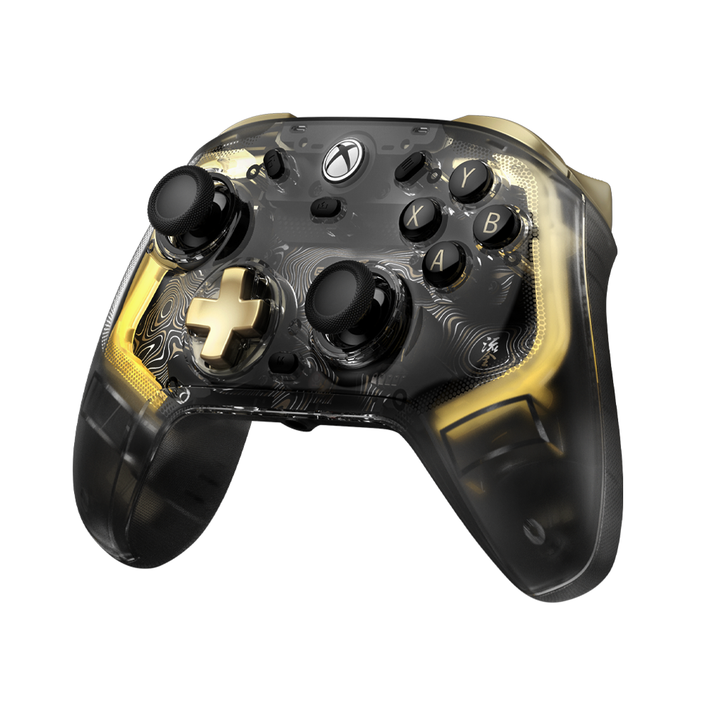 GameSir Kaleid Flux Xbox Wired Controller with transparent body and LED light strips.