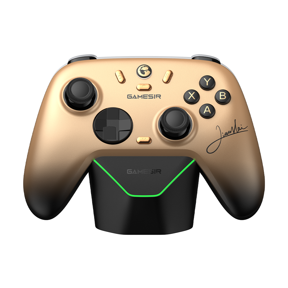 GameSir Nova 2 Lite multiplatform wireless gold game controller with mechanical D-pad and dual analog sticks.