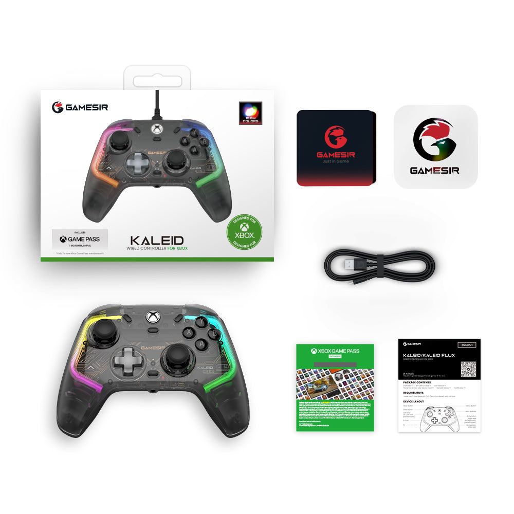 GameSir Kaleid Xbox Wired Controller with customizable LED lights and Hall Effect sticks.