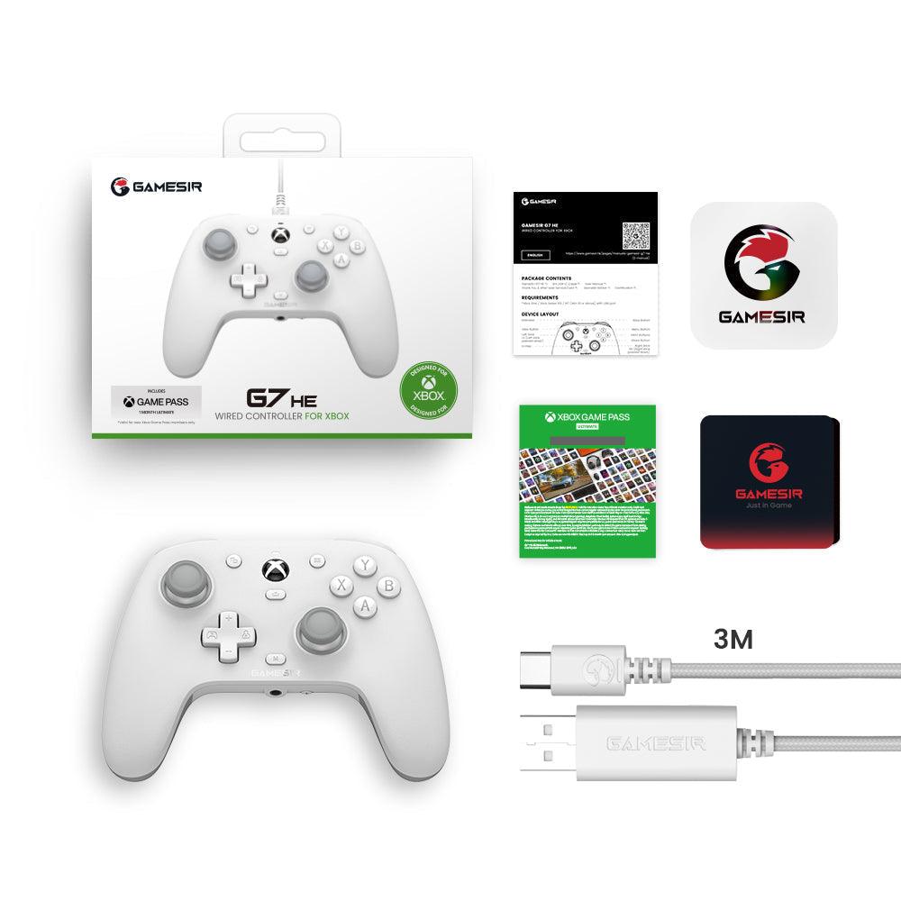 Xbox Wired Controller - White, GameSir G7 HE with Hall Effect sticks, e-sport micro switch buttons, four rumble motors for immersive gaming.